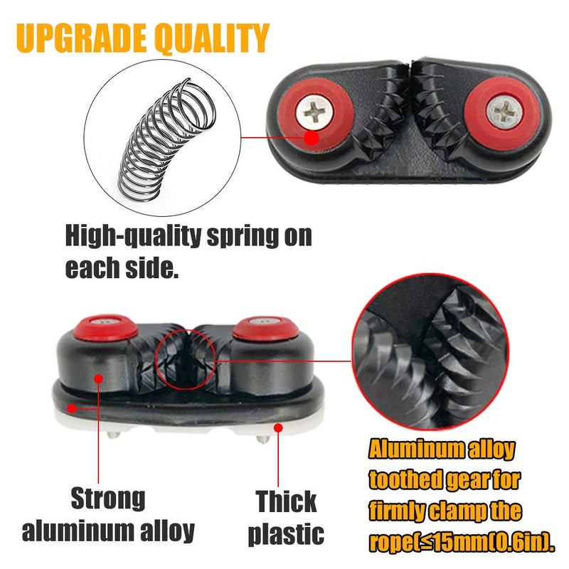 RANDDER Kayak Cam Cleat  Boat Canoe Sailing Boat Dinghy Aluminum Cam Cleats Fast Entry Kayak Cleats (Black-2 Pack) - Image 2